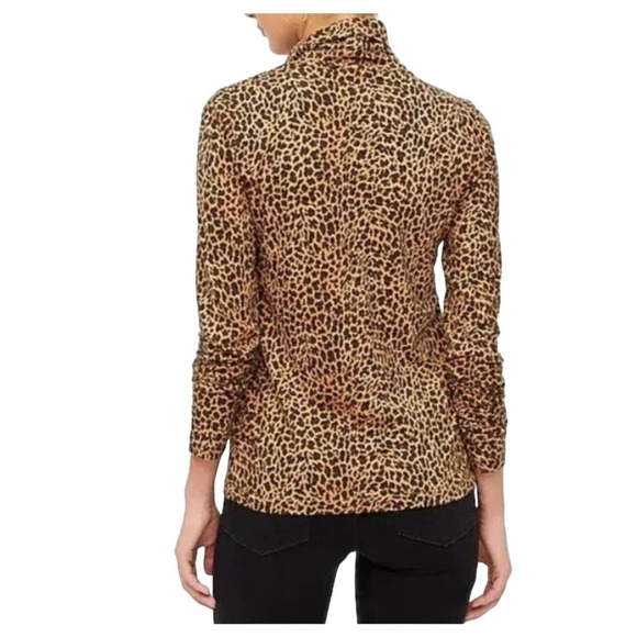NWOT J.Crew Brown Leopard Print Turtleneck Blouse 2XL Long Sleeve Top Casual - Picture 4 of 7